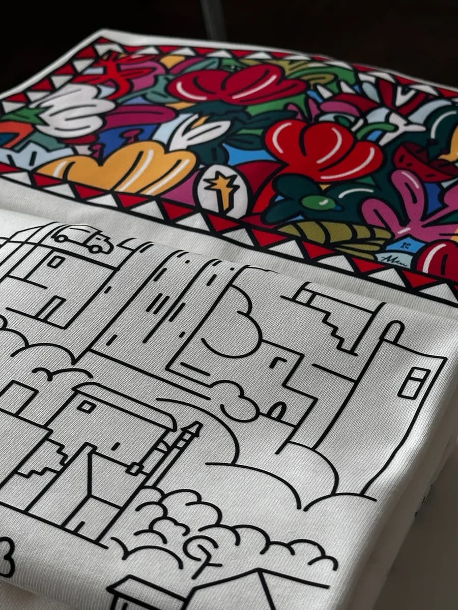 Close-up of a full-colour DTF illustration print on fabric