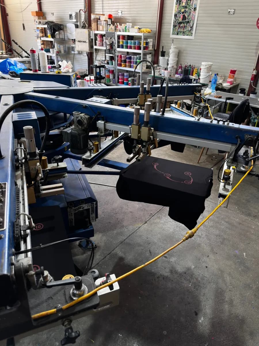 Carousel screen printing press in the workshop
