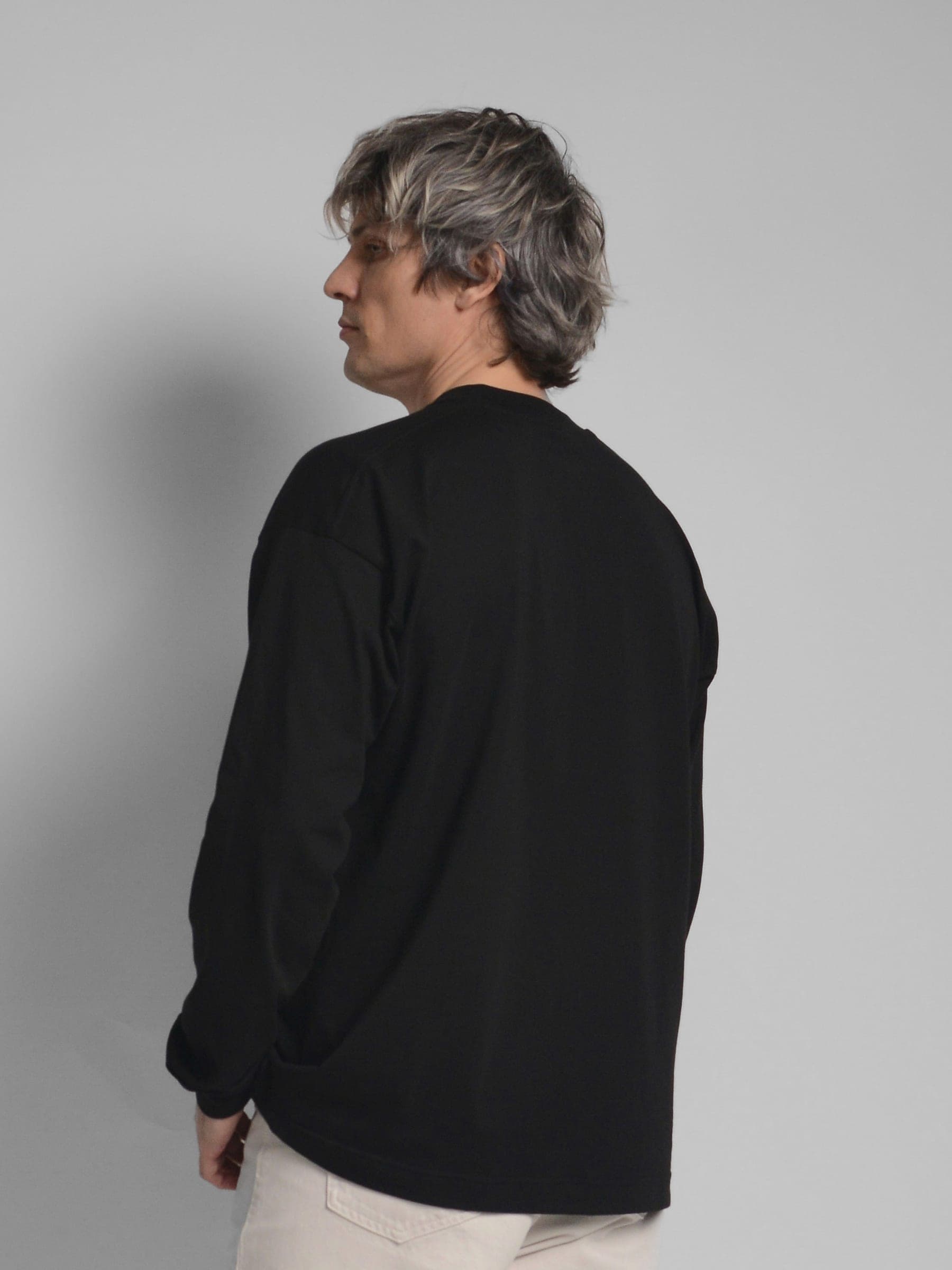 365.APParel Basic Longsleeve Black — man, three-quarter back view, studio